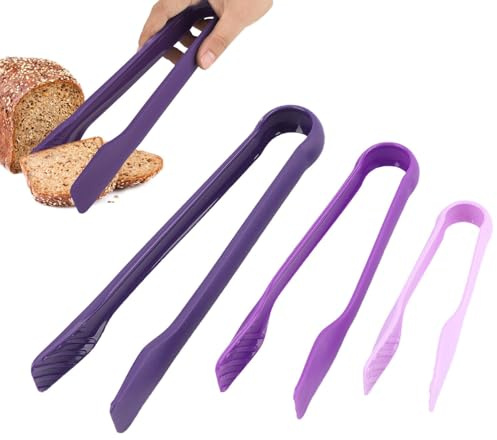 Plastic Tongs Bakery, 3 Sizes 6/8/10 inch Small Serving Tongs Food Salad Bread Tongs for Home Kitchens Camping Parties Barbecues and Bakery (Purple)