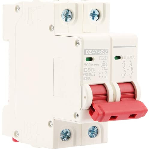 DC-Leitungsschutzschalter, DC Trennschalter DZ47-63Z-2P 500V 20A für Photovoltaik-Systeme, Thermisch-Magnetische Auslösung, 35 mm DIN-Schienenmontage, PV Trennschalter, Trennschalter Solaranlage