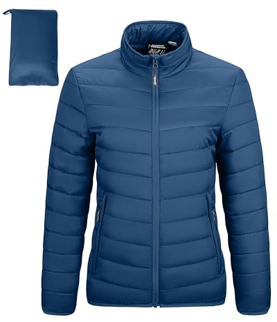 Outdoor Ventures Womens Winter Lightweight Jacket Warm Short Packable Puffer Jacket Transitional Padded Jacket Quilted Jacket for Ladies Lined for Hiking Travel, Navy Blue M