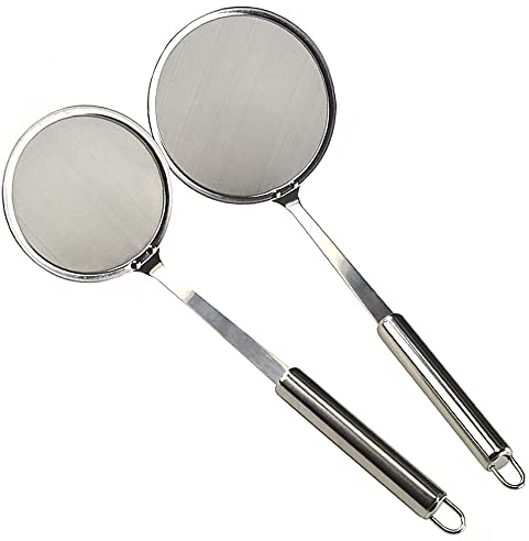 Aieraczy 2 Stücke Schaumkelle Edelstahl, Schaumlöffel, Frittierkelle, Siebkelle, sieblöffel feines sieb, für Wok Zubehör, Filter Skims Fat Scum, Skimming Fett Schaum
