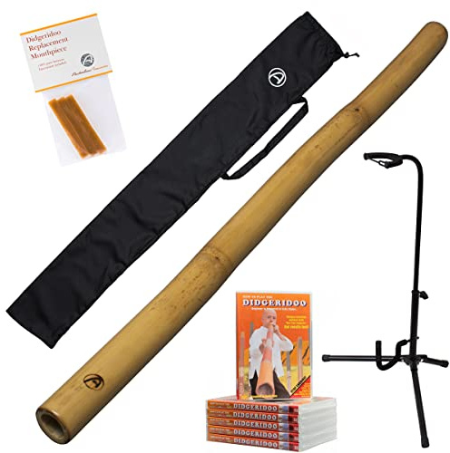 Australian Treasures - Didgeridoo en bambou comprenant un cours en ligne - Cire d'abeille - Housse de didgeridoo en nylon - Support de didgeridoo