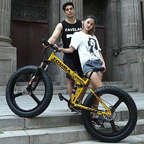 Faltbare Mountainbikes, 26 Zoll, Fat Tiremountain Trail Bike, Stahlrahmen mit hohem Karbongehalt, Doppelscheibenbremse, 21/24/27 Gänge, A-24 Geschwindigkeitsstufen