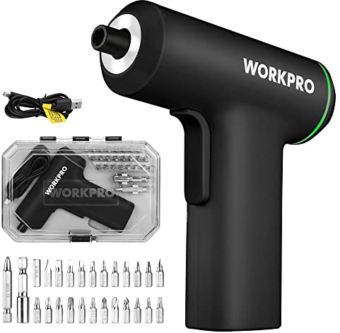 WORKPRO Electric Cordless Screwdriver Set, 4V USB Rechargeable Lithium-ion Battery Power Screwdriver Kit with LED Light, Screw Gun with 28pcs Accessories for Home, Office, Apartment Repair
