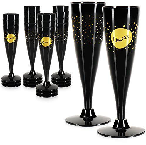 com-four® 16x Mehrweg Sektglas, schwarze, stapelbare Kunststoff-Sektkelche | Camping und unterwegs - Mehrweg-Champagnergläser spülmaschinengeeignet - Sektflöten [Auswahl variiert]