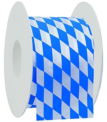 finemark 25 m x 70 mm Dekoband Bayern Raute BLAU Weiss Schleifenband Geschenkband ohne Draht Stoffband Karo Taftband Oktoberfest Bayrisch Biergarten Biertisch Dekoration Tischdeko Karoband