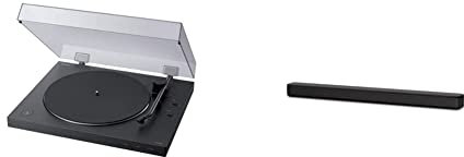 Sony PS-LX310BT - Tocadiscos (Conectividad Bluetooth, admite Salidas de línea y Fono) Negro & HTSF150 - Barra de Sonido compacta con Bluetooth, Negro, 90 x 6.4 x 8.8 cm