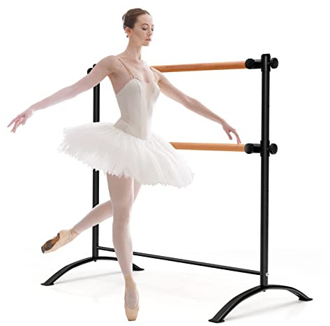 COSTWAY 120cm Ballettstange freistehend, Ballet Bar 4 stufig höhenverstellbar, Ballett Barre mit 2 Holzstangen, Stretch Barre bis 50KG belastbar, ideal für Kinder und Erwachsene