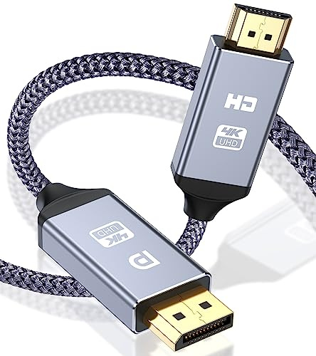 4K DisplayPort auf HDMI Kabel 1M,Unidirektionaler DP auf HDMI Verbindungskabel [Vergoldete,Geflochten,Aluminiumhülse],DP-Computer zu HDMI-Monitor Kompatibel für Monitor,Projektor,TV,AMD,NVIDIA