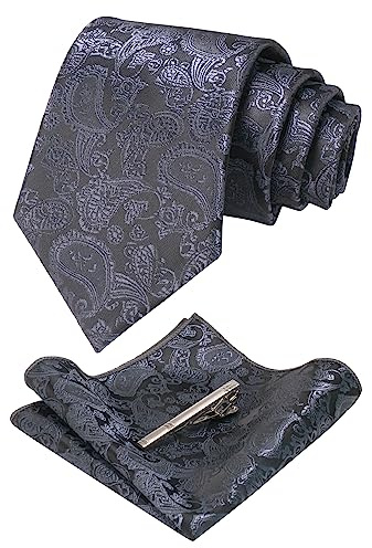 JEMYGINS Graziös Paisley Elegant Herren Krawatte und Einstecktuch mit krawattenklammer Sets