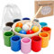 Balls in Cups Montessori Wooden Toy, 12 Balls Colour Sorting Toys for Toddlers, Rainbow Balls in Cups Wooden Sorter Game, Wood Sensory Puzzle Toys Matching Game with Sorting Bowls for Kids Counting