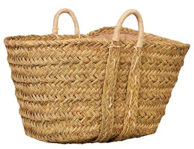Cesteria Aparici - Capazo Leñero de Esparto Forrado Grande XXL. Cesta para Leña Artesanal con Asas Reforzadas. Cesto Decorativo para Mantas y Almacenaje Rústico. (57x47x35 cm, Ref. 7110F-2).