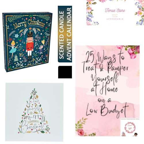 Vela aromática de té Temas, incluye vela perfumada Airpure Tea Light Cascanueces Calendario de Adviento con tarjeta de Navidad de lujo y guía de 25 maneras de mimarte