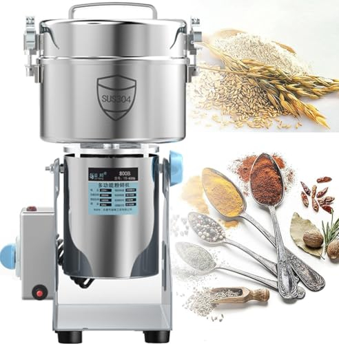 DPQYJPP Broyeur à Grains électrique 1500G-4500G Moulin à épices superfin en Acier Inoxydable, pour épices/Noix/céréales, avec Protection Contre surcharges et arrêt du Couvercle Ouvert,4500g