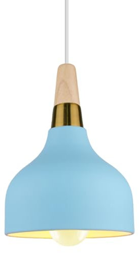 PETITES ECREVISSES Suspension Luminaire Moderne E27 Lustre Vintage Industrielle Lampes Plafonnier Intérieur Abat-jour en Métal et Bois Design pour Cuisine Chambre Café (Bleu)