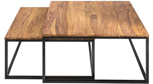 riess-ambiente.de 2er Set Couchtisch Elements 65cm Sheesham Stone Finish Eisengestell