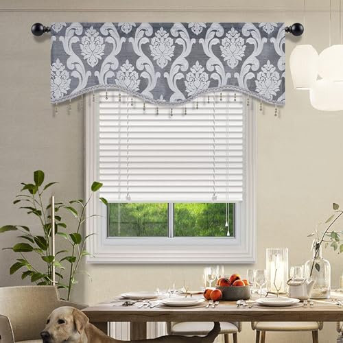 FLIPP Scalloped Curtains - 52W x 18L Inch Decoration Jacquard Swag Valance for Living Room Window, Rod Pocket Valance for Kitchen, Small Windows (Color : C)