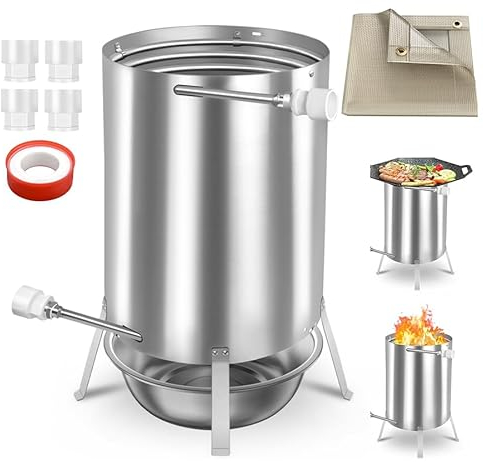 AufuN Poolheizung Feuertonne, Brennholz Poolheizung mit Feuer Edelstahl Schwimmbadheizung mit 32/38mm Anschlüsse und 18m Eingebaute Spiralerohr Poolofen Heizungen für Schwimmbäder, Ø 30 x 52 cm