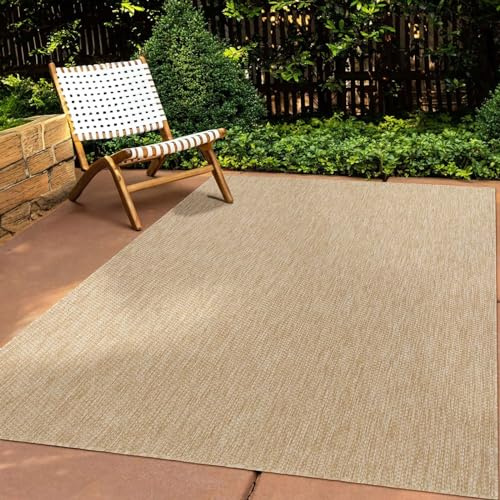 Taracarpet In & Outdoor Teppich Wetterfest Wohnzimmer Balkon Küchenteppich Terrassenteppich Flachgewebe Sisaloptik Meliert Einfarbig Natur beige 080x150 cm
