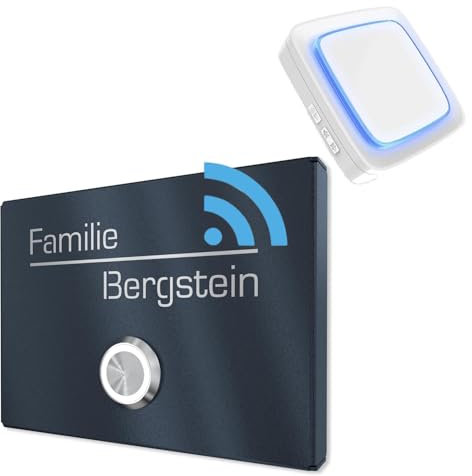 Graviers Funkklingel mit Gravur – Kabellose Türklingel aus Edelstahl in Anthrazit (RAL7016), Lasergravur, wählbare Größen (110x80mm & 160x120mm), wetterfest, 300 m Reichweite