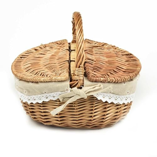PETSTIBLE 1 x Picknickkorb aus Weidengeflecht, Einkaufskorb im englischen Stil, Picknickkorb aus Weidengeflecht