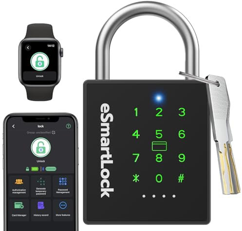 Combination Lock Outdoor eLinkSmart Password Padlock with Key NFC RFID Weatherproof Heavy Duty Padlock for Locker Gym Gate Fence Truck Support Temporary Code Watch Unlock