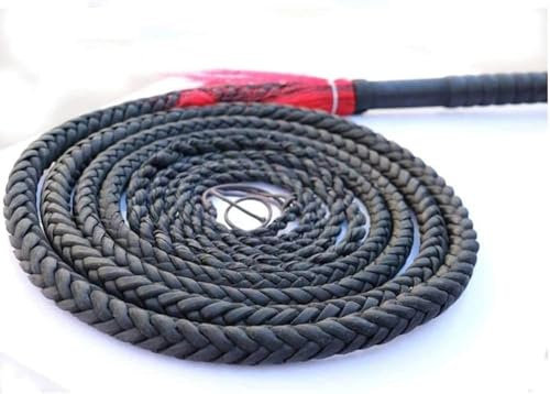 Fouet Long entièrement Fait à la Main et Durable en Cuir véritable, Fouet Noir, Luxueux Fouet tressé pour Cheval – Parfait pour Le Travail du bétail ou Le Sport, 3 m