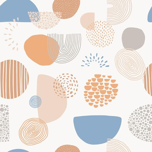VEELIKE Boho Geometrische Tapete Selbstklebend Abstrakte Tapete Geometrisches Orange Blau Mustertapete Wohnzimmer Badezimmer 44.5cm x 300cm Wand Dekoration Schlafzimmer Abnehmbar Mieterfreundlich