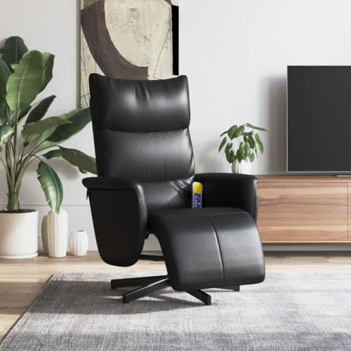 Homgoday Massagefåtölj med fotdel, TV-fåtölj, relaxfåtölj med liggfunktion, vilstol, vilstol, stoppfåtölj, TV-fåtölj, för vardagsrum, svart, konstläder