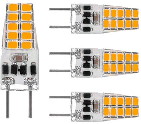 G6.35 LED Bulb 4W T3 JC Type Bi-Pin G6.35 Base Halogen Bulb Dimmable AC/DC 12V-24V Cold White 6000K G6.35 Light Bulbs 4PCS WarmWhite