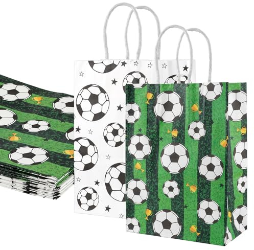 Fußball Geschenktüte, 10 Stück Fussball Mitgebsel Tüten Kindergeburtstag | mit Henkel, für Junge Kindergeburtstag Football Party