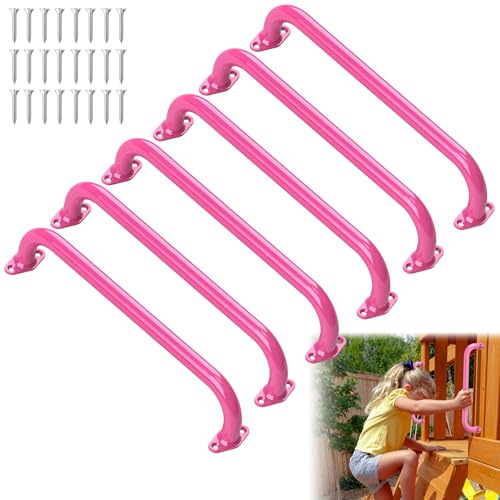 17.3 Inch Safety Playground Handles Metal Kids Indoor Outdoor Climbing Monkey Bars Swing Set Accessories Grab Handle Playset Hand Grips for Playhouse, Treehouse, Jungle Gym (Pink, 6 Pack) | Metal Grab Handle Hand Grips for Treehouse (Pink, 6 Pack)