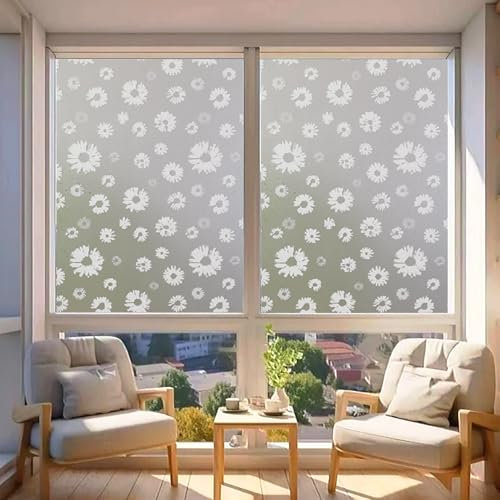 Fensterfolie Selbsthaftend Motiv 100 x 430 cm, Privatsphäre, Lichtdurchlässig, Statisch Haftend Nicht Klebend, Isolierfolie, Tönungsfolie Fenster Verspiegelte, Sonnenblume