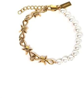 UNSHINEBAR Perlen Stacheldraht Armband für Herren und Damen - Streetwear Goth Barbed Wire Armband mit Perlen aus Edelstahl und 18K Gold - Wasserfestes Stachel Armband 5mm Breite - Verstellbare Größe