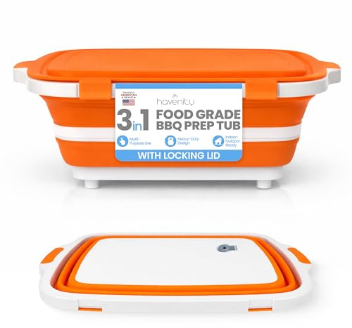 Havenity BBQ Prep Tub 16L - Multifunctional Collapsible Camping Cutting Board with Upgraded Locking Lid, Meat Storage Container for Meal Prep, Dish Basin Bowl Perfect for Grilling, Outdoor (XL)