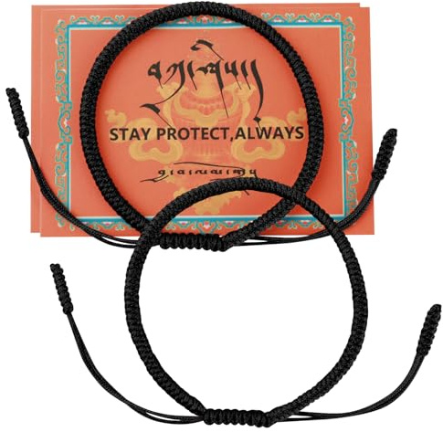 Makloee 2 Pcs Handmade Buddhist String Bracelets, Adjustable Woven Rope Bracelet Tibetan Good Luck String Armband Friendship Bracelets Set for Teens Men Women Lover