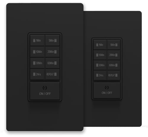 Countdown Wall Timer Switch, Programmable for Exhaust Fan and Lights, 1-5-10-20-30-60mins-2H, in-Wall Bathroom Fan Timer Light Switch, Wall Plate Included, Neutral Wire Required,ETL Listed, Black, 2PK