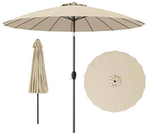 COSTWAY Ombrellone da Giardino 260 cm, Inclinazione Regolabile con 18 Stecche, Tettuccio Ventilato, Ombrellone Pighevole con Manovella, per Giardino Spiaggia
