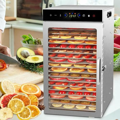 Deshidratador comercial de frutas de 18 bandejas, deshidratador de alimentos, secador de alimentos con temporizador y temperatura ajustables, máquina de liofilización para frutas, hierbas y carne en