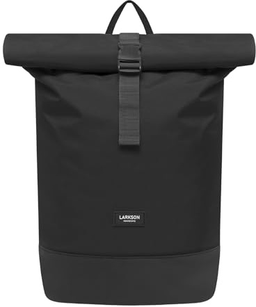 LARKSON Rucksack Damen & Herren Schwarz - Janne - Rolltop Rucksack mit Laptopfach für Uni, Arbeit, Reise & Fahrrad - Backpack Tagesrucksack Mittelgroß - Wasserabweisend