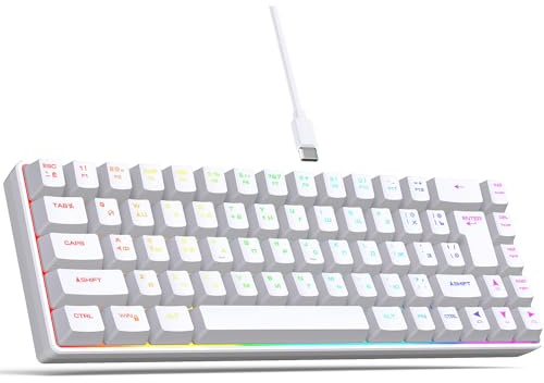 Asixxsix Mechanische Gaming -Tastatur, 68 Tasten Russian English Dual Language Keyboard in Leichten Effekten, RGB -Backbeleuchtung Heiße Swappbare Mechanische Tastatur für PC -Tablet (White)
