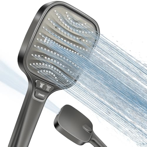 HNOOM Duschkopf Groß Hochdruck – XXL Regenduschkopf mit 8 Strahlarten, Wassersparende Handbrause für Luxus-Duscherlebnis, 120mm Grau (Universal)