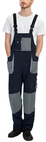 Pantalones de trabajo para hombre, pantalones de peto ligeros con muchos prácticos bolsillos cargo, cintura elástica, monos ajustables, mono básico de verano, traje de una pieza, O Azul Oscuro, 3XL