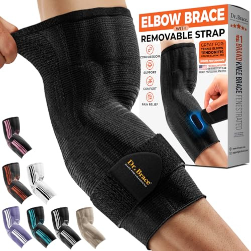 DR. BRACE® Elite Elbow Brace Support with Removable Strap for Women & Men, Pain Relief for Tendonitis, Arthritis, Golfer's & Tennis Elbow Treatment, Elbow Sleeve for Workouts Weightlifting (Black, Medium)