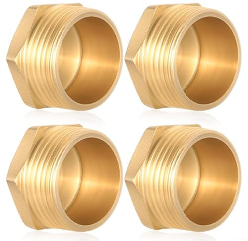 HEIBTENY 4 PCS Brass Blanking Stopper with 34 Inch Male Thread, Leak Prevention Blind Cap for Taps, Washing Machine Valves, Gas Pipes, Gardening