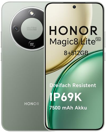 HONOR Magic8 Lite Smartphone 5G, 8+512GO, Triple résistance-IP69K, 7500 mAh, Caméra 108 MP OIS, Écran AMOLED de 6,79 Pouces téléphone Portable, AI Intelligente, Double SIM, NFC, Forest Green