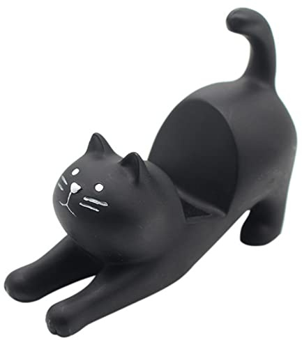 Klomveris Funny Cat Phone Holder, Stretching Cat Phone Stand Mini Bracket | Cute Black Cat Shaped Resin Desk Phone Holder, Decorative Cell Phone Stand Portable Bracket for Home Office Decor & Gift