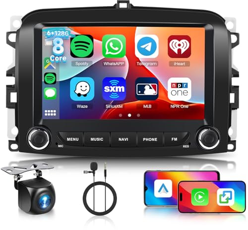 Hodozzy 6GB+128GB 8-Core Autoradio per Fiat 500L 2013-2019 Android Autoradio Bluetooth GPS, 2 Din 7 Pollici Touchscreen Radio con CarPlay Android Auto Wireless, WiFi DSP FM RDS Canbus Telecamera