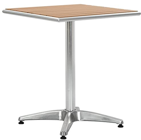 Owoxanthellate Gartentisch 60x60x70 cm, Quadratischer Bistrotisch aus Aluminium und WPC, Wetterfester Balkontisch für Garten und Terrasse, Stabiler Terrassentisch in Silber und Braun