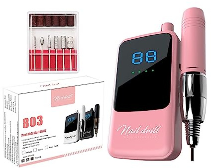 Ponceuse pour Ongles, Perceuse À Ongles 35000 Tr/min, Polisseur À Ongles Électrique Rechargeable, Ponceuse À Ongles À Écran LCD Portable Machine De Manucure Professionnelle(Pink)