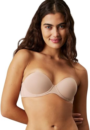 Calvin Klein Sujetador sin tirantes Mujer Strapless PushUp Tejido elástico, Beige (Sand Dune), 75B